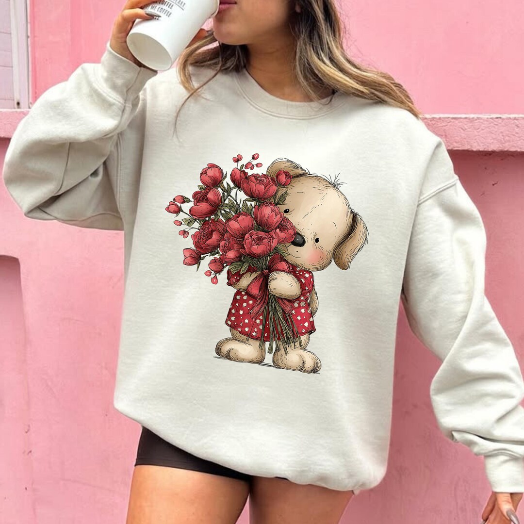 Cute Teddy Bear Valentine Sweatshirt Hoodie, Cute Bear With Flovers ...