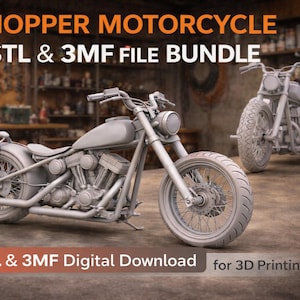 Pacchetto moto Chopper 3FM/STL | Progettazione 3D dettagliata per creatori e stampa 3D | Decorazione personalizzata per moto e idea regalo | Download digitale