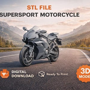 Sportbike STL File for 3D Printing - High Detail Motorcycle 3D Model for Makers, Digital Download for Scale Modeling