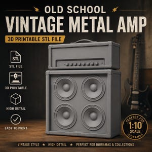 Gitarren Verstärker STL Datei für 3D Druck, Vintage Metal Amp, Oldschool Rock Lautsprecher Box, Digitaler Download
