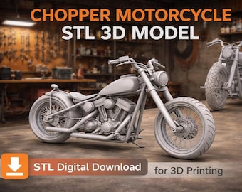 Chopper Motorcycle STL File for 3D Printing & CNC, Detailed Bike 3D Model, Digital Download, DIY Garage Decor Gift