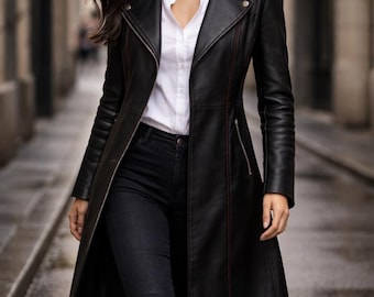 Casaco trench coat de couro preto slim fit - Jaqueta de inverno elegante para mulheres