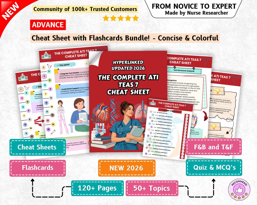 ATI TEAS 7 Study Guide 2027, 120+ Pages, Nursing Exam Prep, Hyperlinked ...
