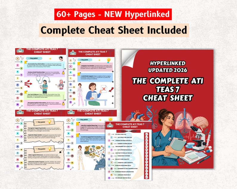 ATI TEAS 7 Study Guide 2027, 120+ Pages, Nursing Exam Prep, Hyperlinked ...