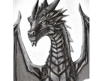 Binary Code Dragon Art Poster - Hidden Message "Transcend" - Dark Academia, Non-AI