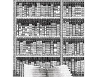 The Library - Poster - Volledig getekend met binaire code - A3 (29,7 x 42 cm)