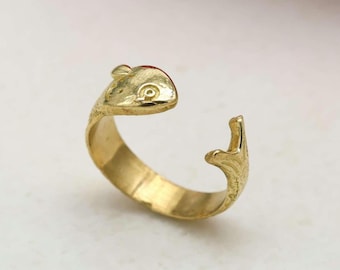 Small Fish Adjustable Ring, Swimming Fish Band, Gift for Her