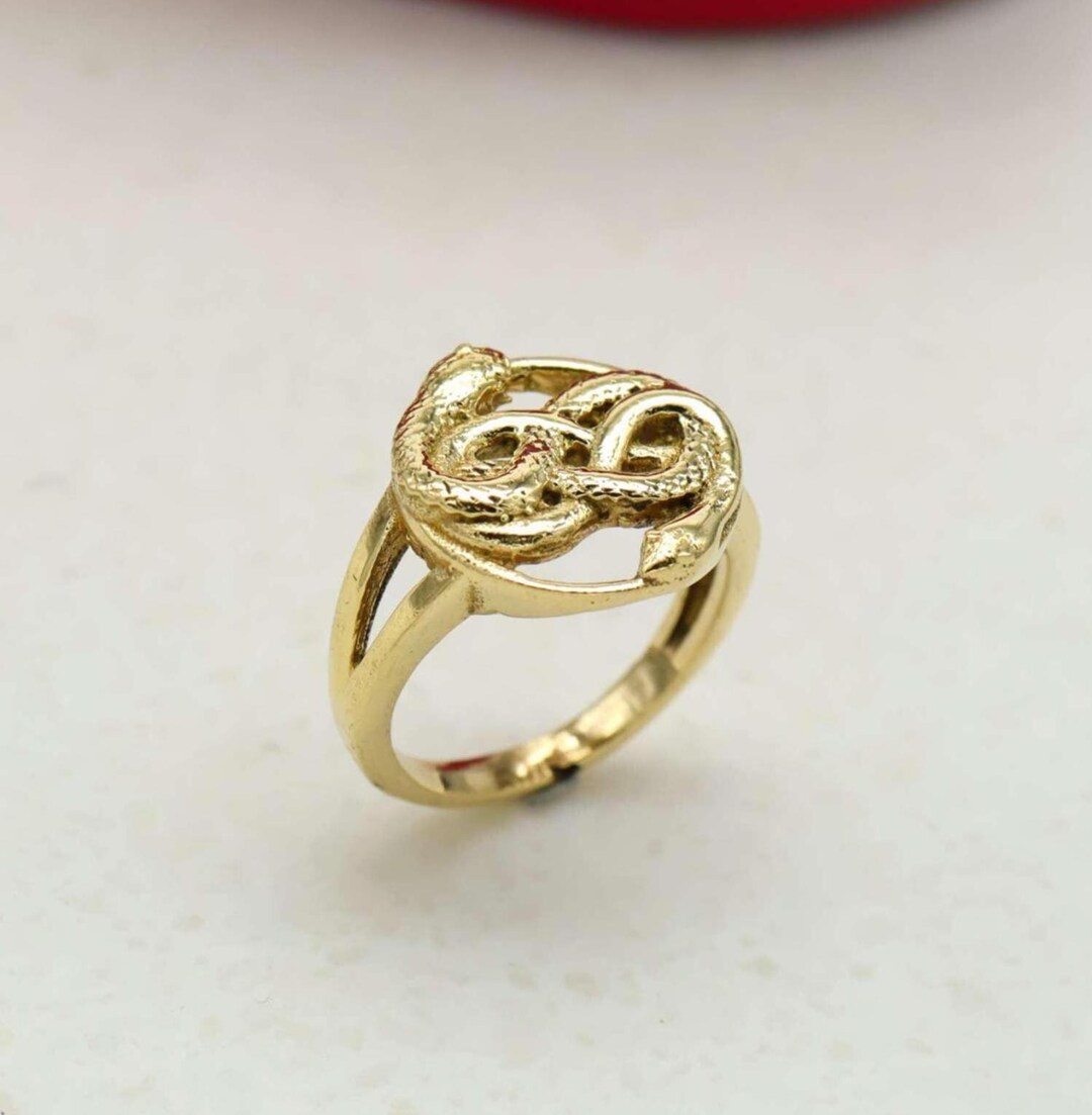Vintage Celtic Handmade Snake Ring, Boho Brass Band, Adjustable Jewelry ...