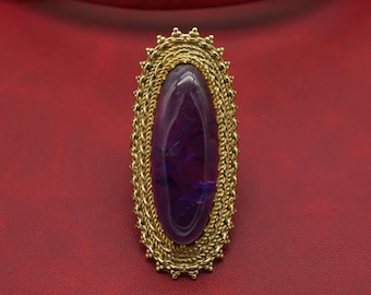 Long Oval Amethyst Ring, Handmade Gold Jewelry