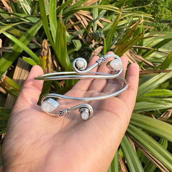 Silver Moonstone Swirl Arm Cuff, Bohemian Festival Jewelry, Gift For Women