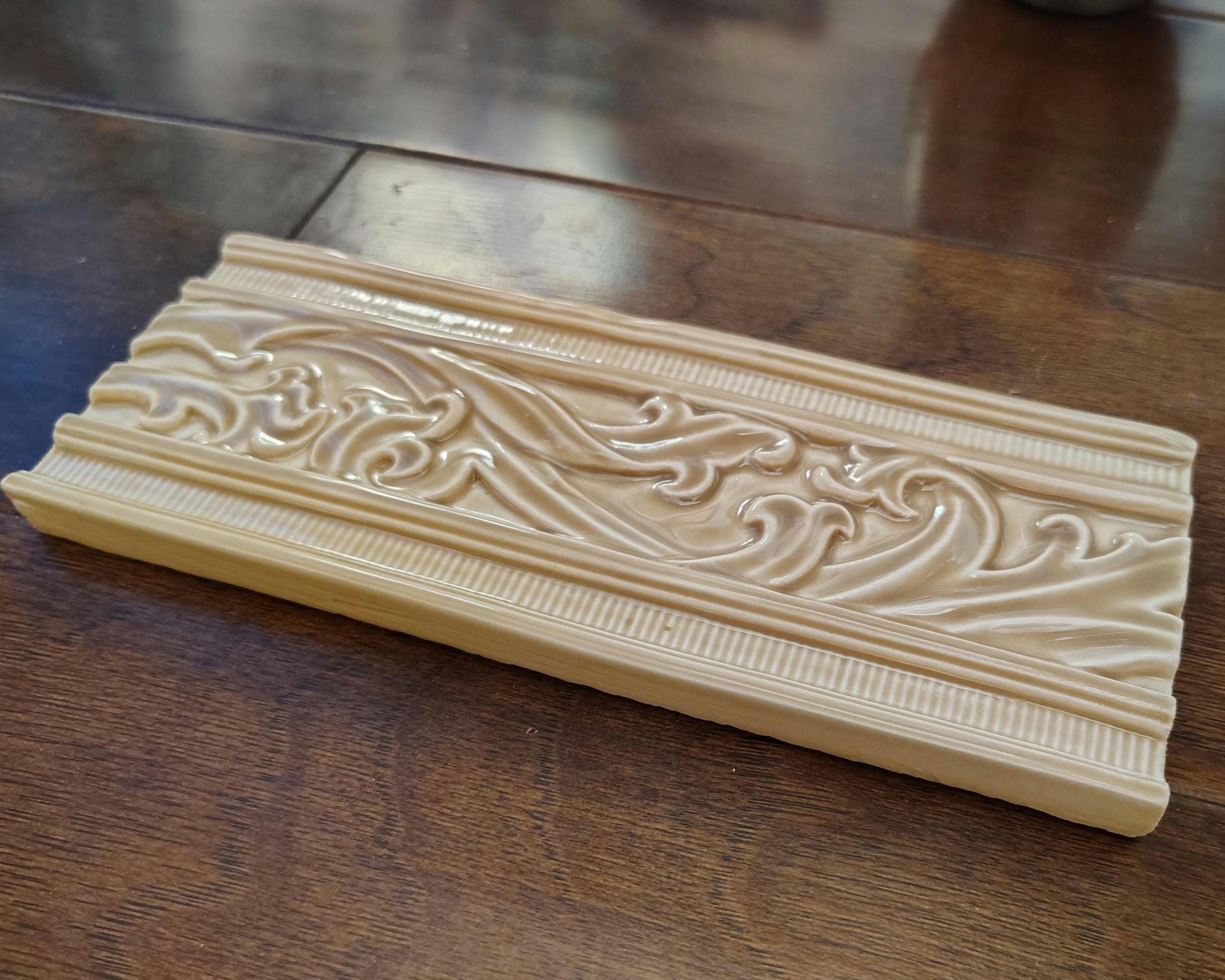 Desert Dawn Fluted Bead and Vine Accent Tile - 3" X 8" Raised Relief ...