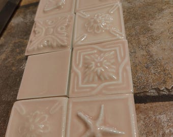 Azulejos decorativos vintage NOS color rosa chicle de 2x2" - Disponibles en varias formas