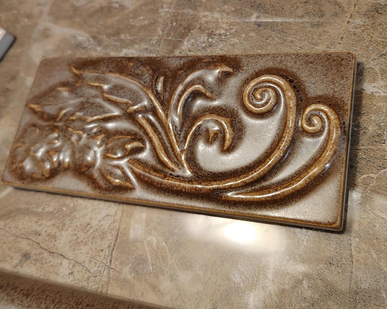 Vintage NOS Packsaddle Brown Scrolling Foliage Border Tile - 2.5" X 6 ...