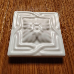 Snow Day - Vintage 2" White Ceramic Celtic Knot Tile Embossed Relief - NOS