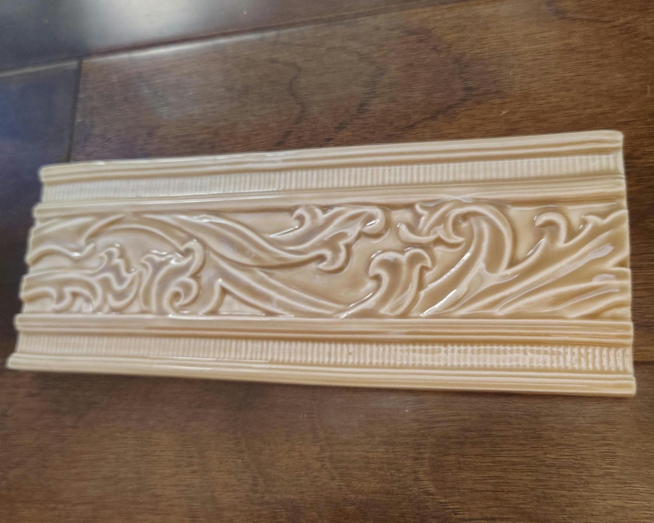 Desert Dawn Fluted Bead and Vine Accent Tile - 3" X 8" Raised Relief ...