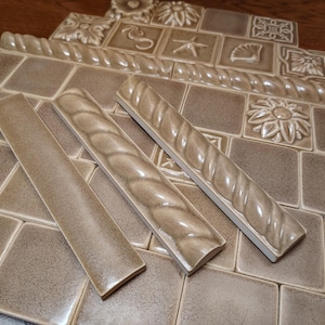 Driftwood - 2x2" Accent Tile and  1x6" Border Tile - Newsome Ceramic Wall Tile Circa 2006 - New Old Stock