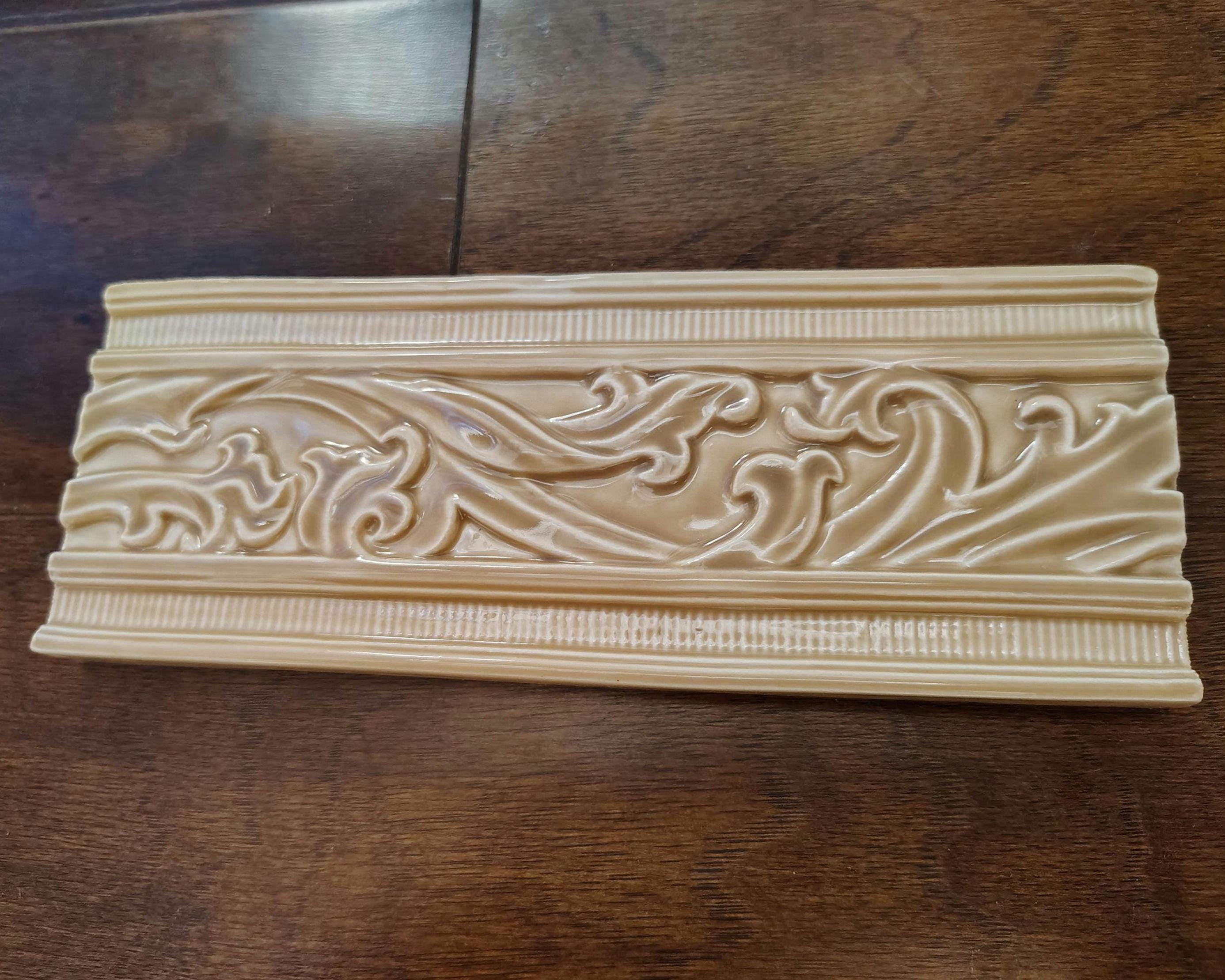 Desert Dawn Fluted Bead and Vine Accent Tile - 3" X 8" Raised Relief ...