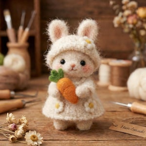 Handmade Needle Felted Wool Bunny, Knitted Dress, Easter Decor