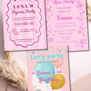 Girls Birthday Invitation Bundle Canva – Pajama Party & Spa Party – Editable 5x7 Digital Invite