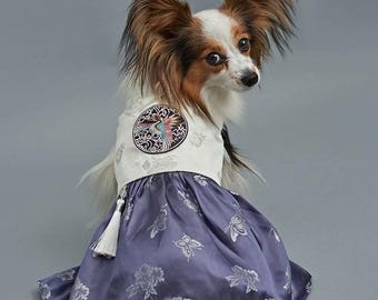 His & Hers gouden bloemen Hanbok-set voor honden | Traditionele Koreaanse huisdierenkostuums | Bijpassende outfits voor jongens en meisjes