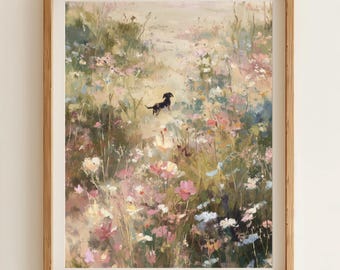 Dachshund Wall Art, Rustic Oil Painting, Black and Tan, Digital Download #013