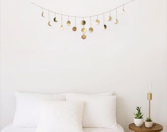 Gold Moon Phase Wall Hanging – Boho Celestial Astrology Decor