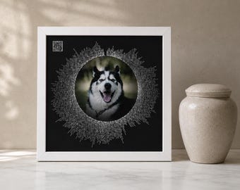 QR-Code Haustier-Gedenkrahmen | Schallwellen-Andenken an Hund oder Katze mit privater Gedenkwebsite