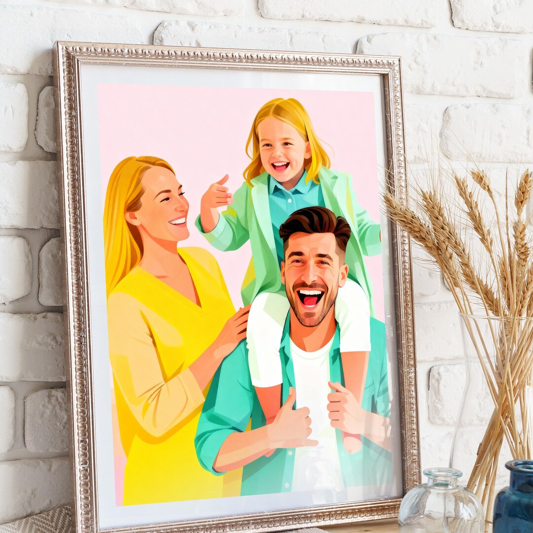 Custom Family Portrait Personalized Illustration, Family Art From Photo ...
