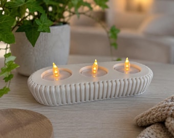 Moderner Teelichthalter – 3er Kerzenhalter – Minimalistische Wohn Deko mit LED Teelichtern