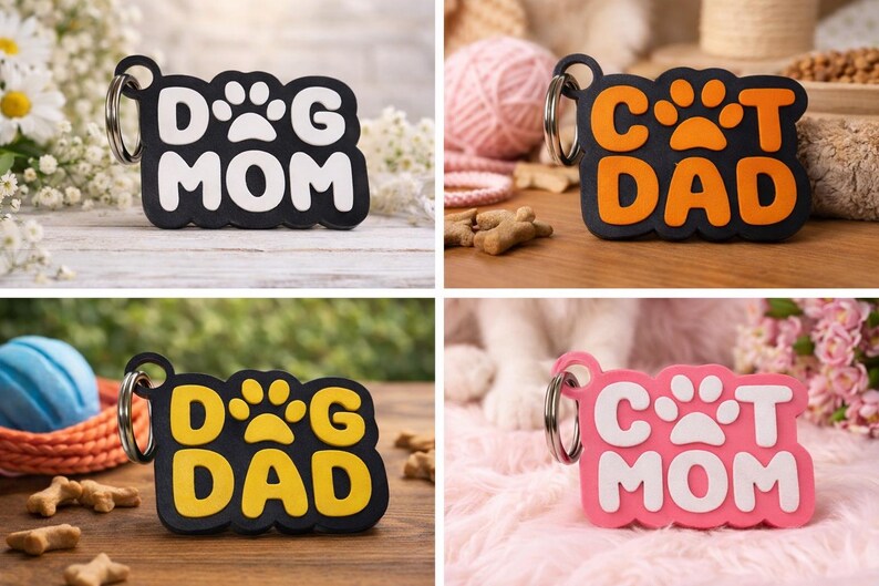Dog Mom / Dog Dad / Cat Mom / Cat Dad Schlüsselanhänger – Farbe frei wählbar – 3D gedruckt – Geschenk für Tierliebhaber bild 6