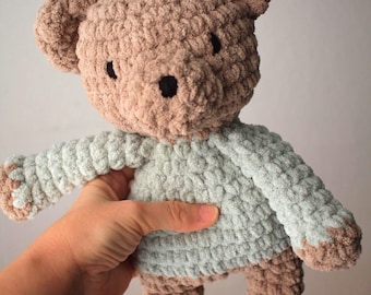 Plush Teddy Bear: 13 inch Toy with Rattle Handmade