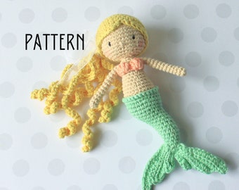 PATTERN- Mermaid PDF Crochet Pattern, amigurumi doll, crochet doll, intermediate, shaped doll, diy tutorial