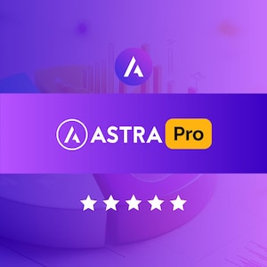 Könnte beinhalten: Eine lila-blaue Grafik mit dem Text "ASTRA Pro" in Weiß. Das Logo zeigt ein weißes "A" in einem Kreis. Fünf weiße Sterne unten. Der Hintergrund hat einen Farbverlauf und Diagramme.