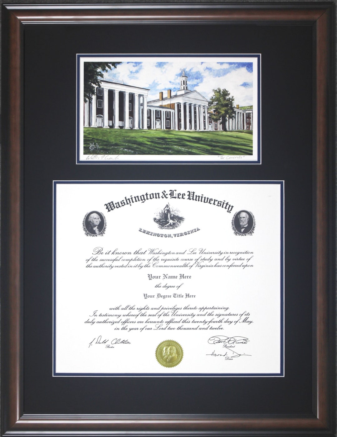 Washington and Lee Diploma Frame Etsy