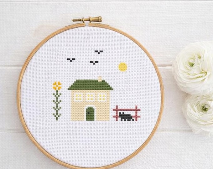 Bright Day House Spring Cross Stitch - Easy Embroidery (PDF Pattern)