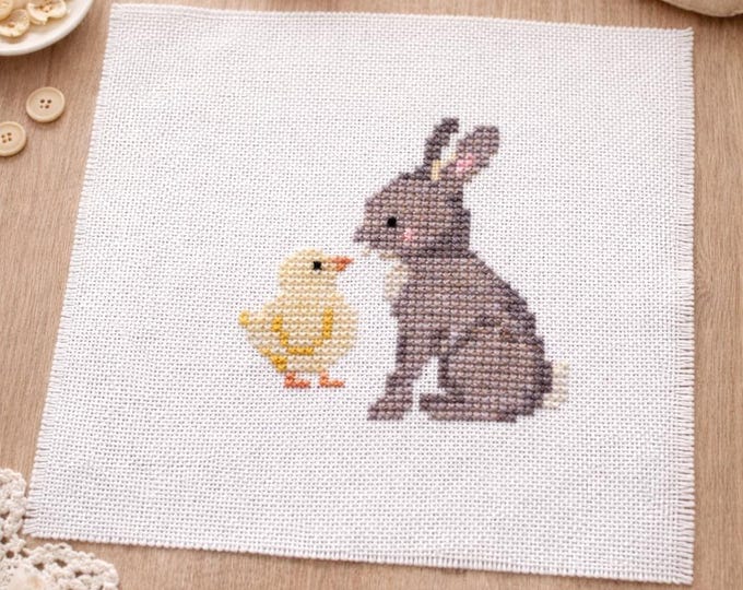 Bunny & Chick Cross Stitch - Easy Easter Embroidery (PDF Pattern)
