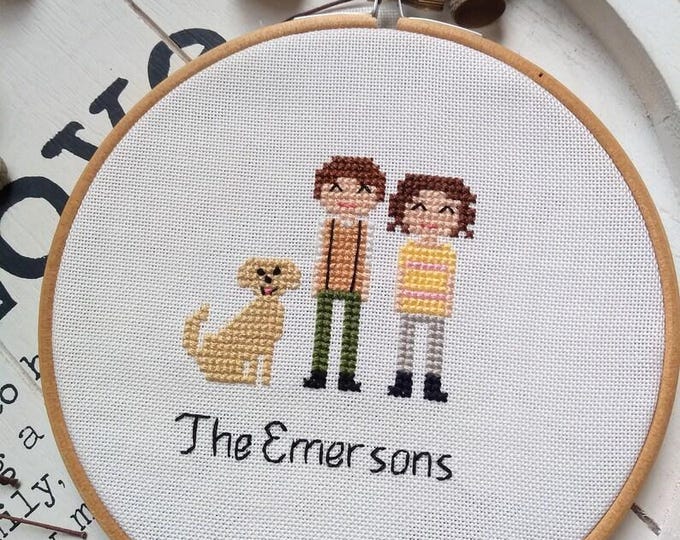 Custom Family Cross Stitch Portrait - Personalised Portrait Anniversary Wedding Holiday Mothers Day Gift