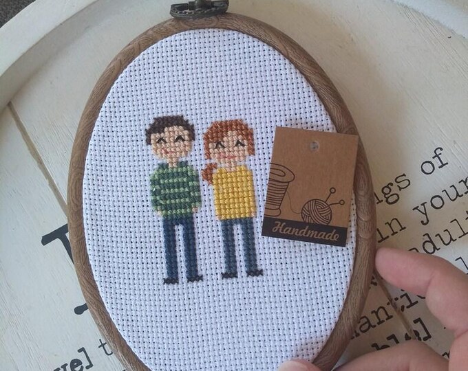 Custom Family Cross Stitch Portrait - Personalised Portrait Anniversary Wedding Holiday Mothers Day Gift