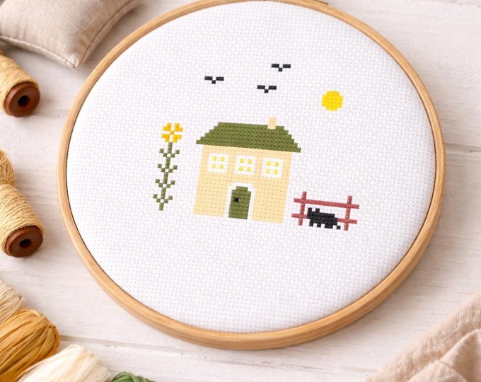 Bright Day House Spring Cross Stitch - Easy Embroidery (PDF Pattern)