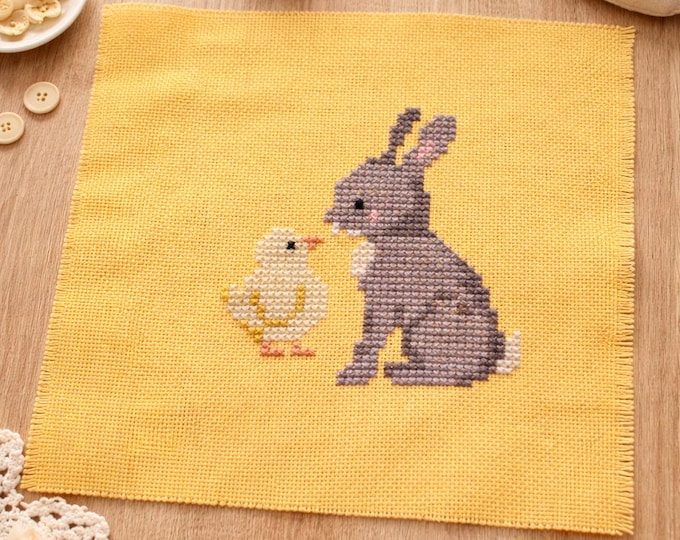 Bunny & Chick Cross Stitch - Easy Easter Embroidery (PDF Pattern)