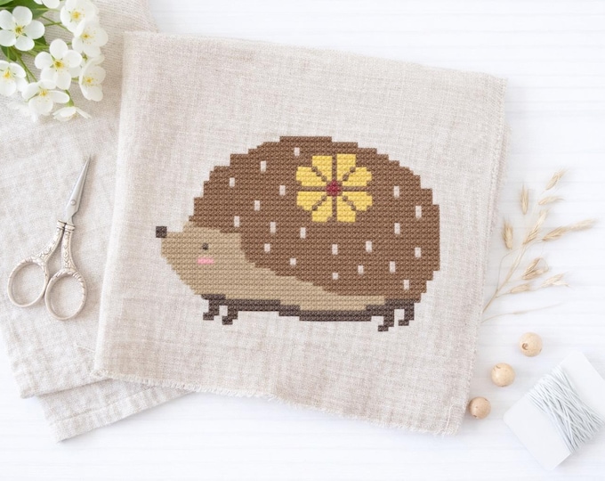 Hedgehog Cross Stitch - Easy Animal Embroidery (PDF Pattern)