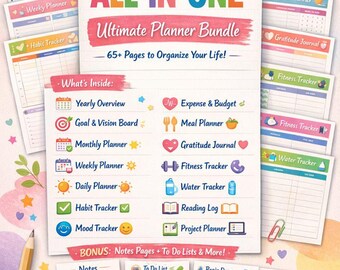 All in One Digital Planner 2026 Undated | iPad Planner for GoodNotes | Daily Weekly Monthly Planner | Digital Notebook Journal Stickers