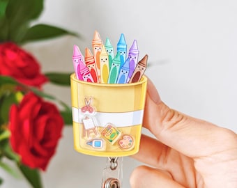 Crayon Shaker Badge Reel Teacher Badge Holder Back to School Gift Classroom Accessory for Teachers Gift For Drawing Lover