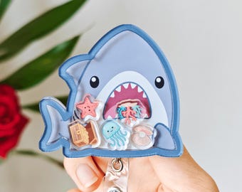 Shark Shaker Badge Reel Ocean Summer Badge Holder Cute Shark ID Clip Beach Gift For Nurse Shark Lover