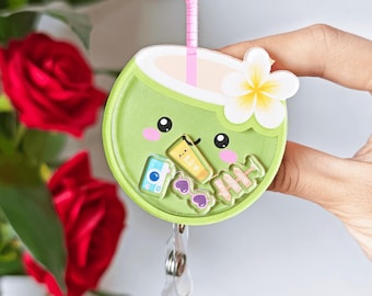 Kokosnoot Drank Shaker Badge Reel Tropisch Strand Verpleegkundige ID-houder Leuke Zomer Badgehouder Zomer Strand Cadeau voor verpleegkundige