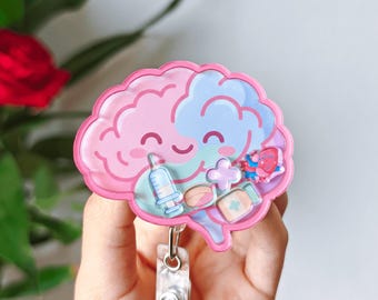 Cute Brain Shaker Badge Reel Gift For Neuro Nurse ID Holder Med Student ID Clip Nursing Shaker Keychain Nursing Pin