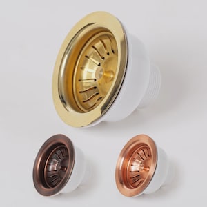 Sink Basket Strainer – Sink Drainer with Removable Basket Filter – Unlacquered Brass, Copper, Dark Copper – 4.5" Flange Custom Finishes