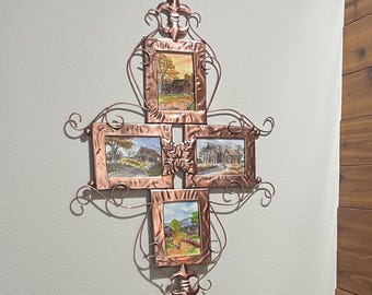 Natural Copper Wall Picture Frame – Handmade 4-Photo Frame – Handcrafted Wall Decor – Vintage Rustic Wall Art – Copper Picture Frame