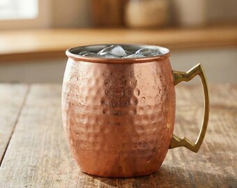 Pure Copper Mug with Brass Handle, Hammered Moscow Mule Cup, Ayurvedic Water Vessel, Handcrafted Moroccan Drinkware, 7th Anniversary Gift