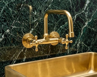 Wall Mount Brass Kitchen Faucet | Classic U-Shape Spout Kitchen Hardware